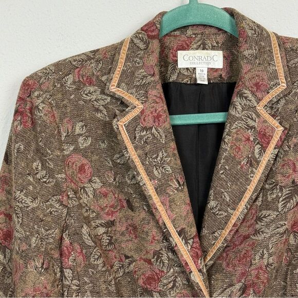 Conrad C Collection Y2K Cottagecore Floral Tapestry Blazer Velvet Ribbon Trim 10 - Picture 2 of 9